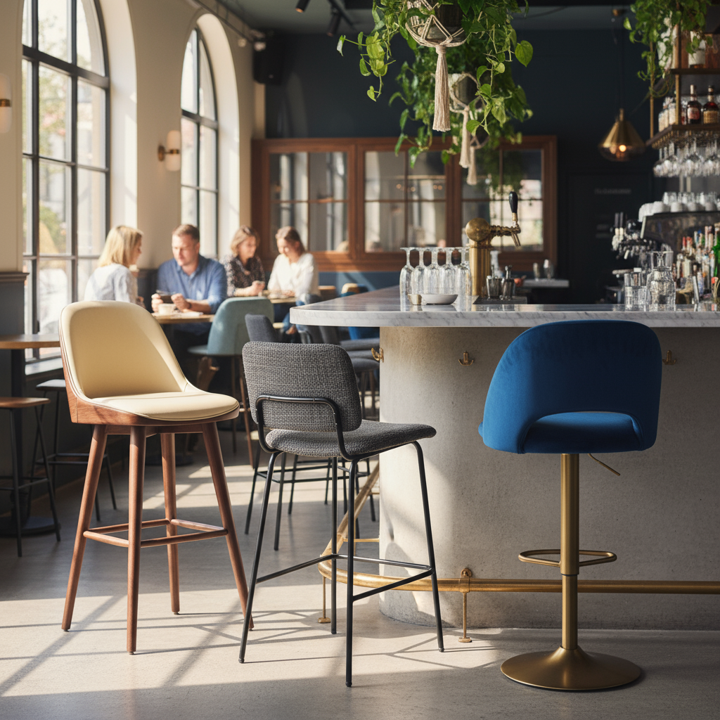 Realistische foto passend bij Hoogwaardige horeca barkrukken voor elke zaak voor website SEO-tekst;